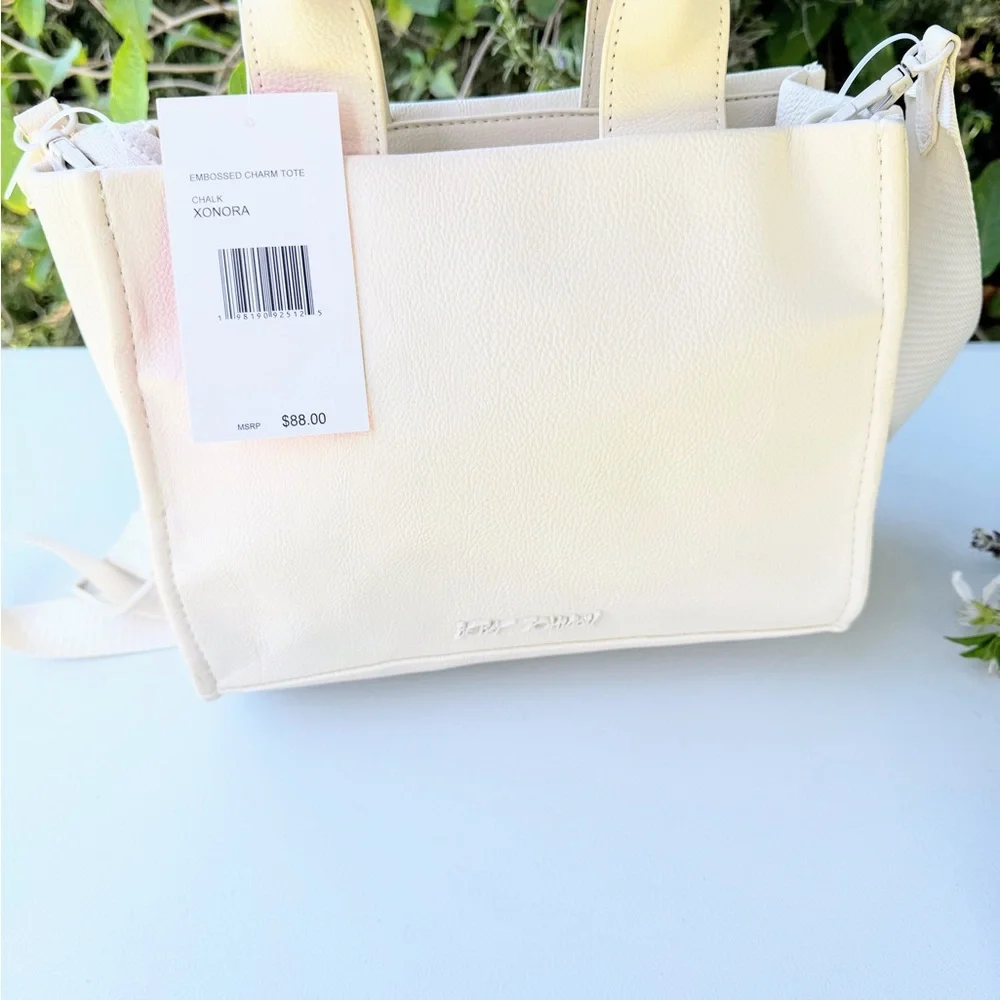 Betsey Johnson Cream Paris Embossed Charm Tote Square Satchel XONORA - Picture 4 of 5